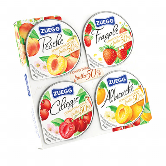 Confezione da 4 mini mconfetture di frutta da 25gr l'una; gusto assortiti: albicocche, pesche, giliegie, fragole.
CONFETTURA EXTRA : 50 grammi di frutta per 100 grammi.
Albicocche, zucchero, succo di limone concentrato, gelificante: pectina di frutta.
Pe