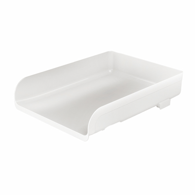 Linea di accessori da scrivania di qualità e stile. Realizzata in materiale infrangibile con accostamenti di finiture lucide e satinate. Vaschette impilabili in linea o a sbalzo. Adatte a contenere fino al formato 23x32cm. Dimensioni: 33,5x25,4x7cm.