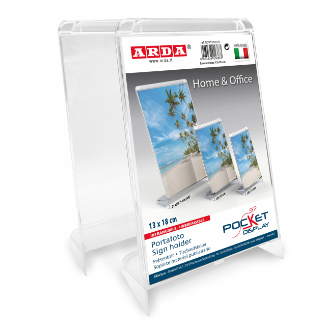 Porta depliant/ porta foto in plastica cristallo trasparente