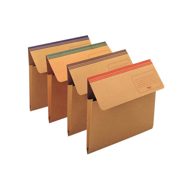 Cartellina a busta con soffietto da 4 cm. Realizzata in cartoncino ecologico 200gr. realizzato con l' 80% di fibre post consumer di pura cellulosa pi¨ 20% pura cellulosa ECF, capacitÓ fino a 40fogli. Indice frontale prestampato, dorso colorato per unÆ imm