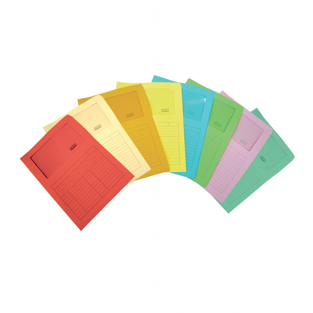 Cartelline aperte su 2 lati a L con finestra trasparente Sintex in cartoncino da 120gr. Formato utile 22x31cm