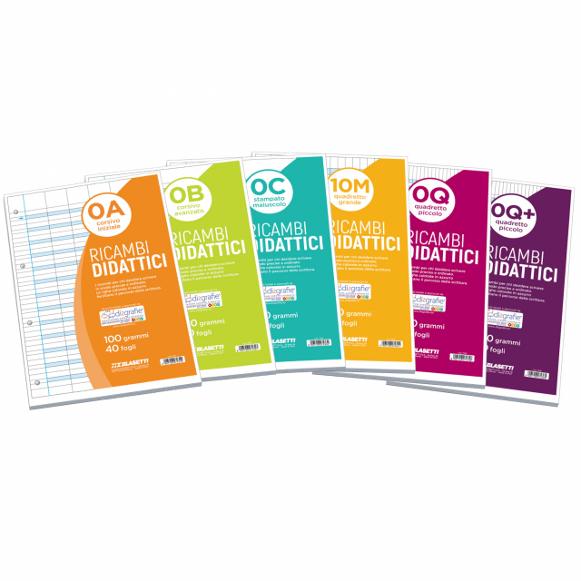 Ricambi didattici adatti a studenti con difficoltà di scrittura o coloro che desidera scrivere in modo preciso e ordinato. Sono progettati e realizzati in accordo alle linee guida sulla disgrafia. Presentano i necessari riferimenti cromatici per compensar