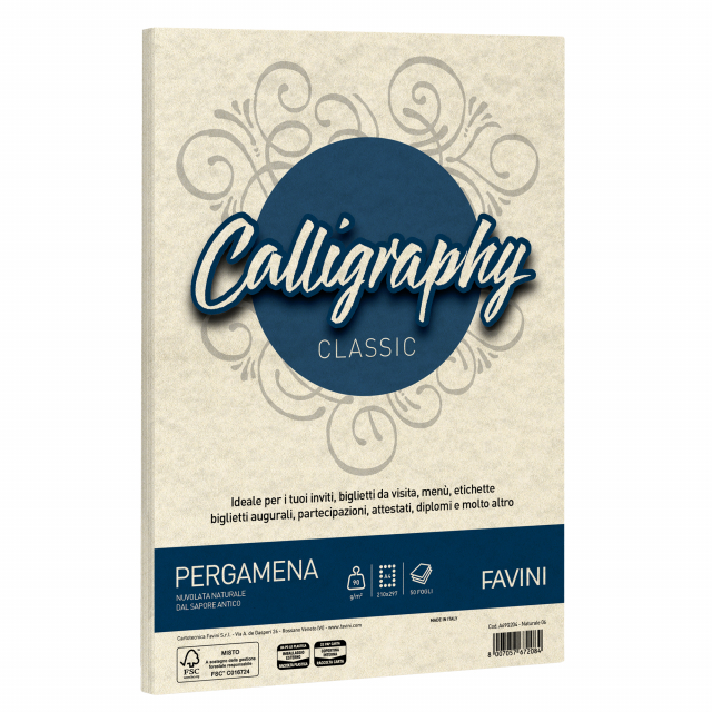 Carta da 90gr nelle morbide tonalità della pergamena riproposte dalla carta Laguna Favini. Utilizzabili per scrittura manuale, inkjet, laser e copy. Formato 21x29,7cm.