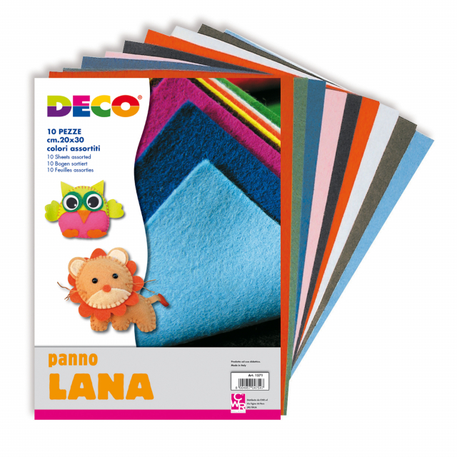 Il panno in lana Þ un particolare materiale sottile e soffice composto da fibre di lana pressate. Per la sua morbidezza e resistenza Þ molto utilizzato per realizzare abiti per bambole, burattini, teatrini, ma anche borsette, pantofole, decorazioni natali