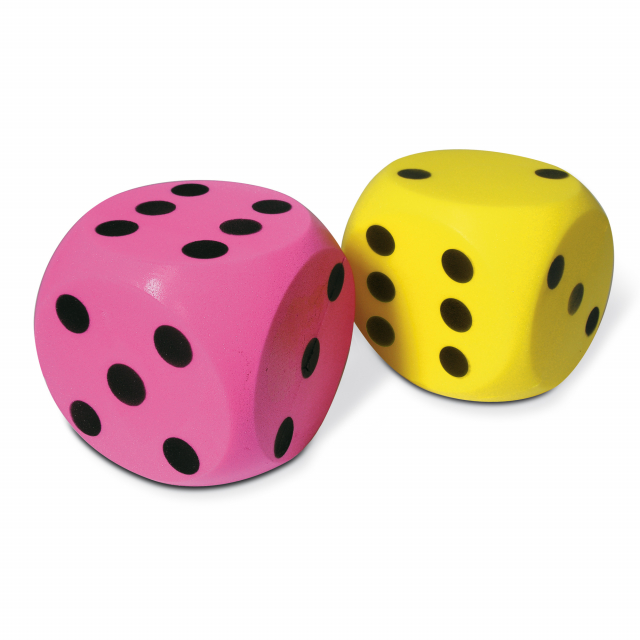 Dado gigante in morbida spugna. Dim. 15x15x15cm. Colori assortiti.