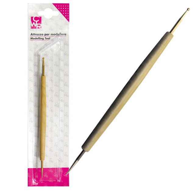 Bulino con doppia punta in acciaio ideale per sbalzo e embossing. Lunghezza 185mm. Diametro punta sfera grande 3,2mm, punta dritta 0,8mm.