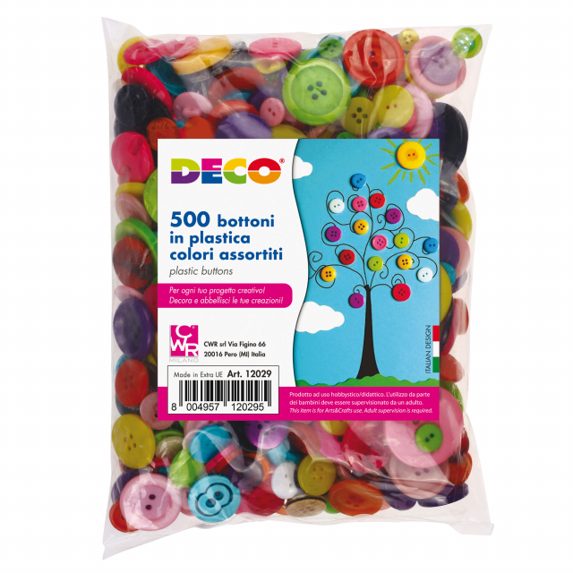 Confezione assortita di 650 bottoni in plastica colori assortiti.
