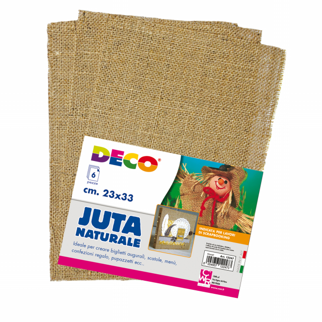 Juta naturale ideale per creare biglietti di auguri, scatole e pupazzetti. Confezione da 6 pz dim. 23x33cm.