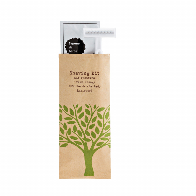 Set barba per Hotel composto da: rasio e crema barba. Colore rasoio bianco, colore busta avana. Crema monodose, prodotto cosmetico per uso esterno. Modalità d'uso: Usare e risciacquare con abbondante acqua.