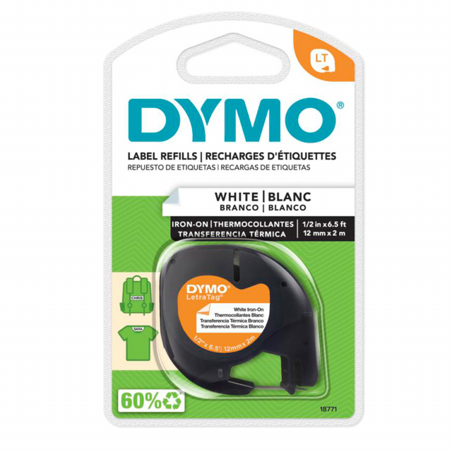 Nastro Dymo Letratag 12mtx2mm bianco da stirare.