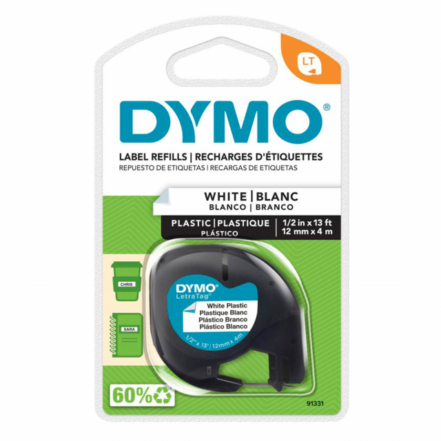 Nastro in plastica per stampa a trasferimento termico. Compatibile con Dymo Letratag.