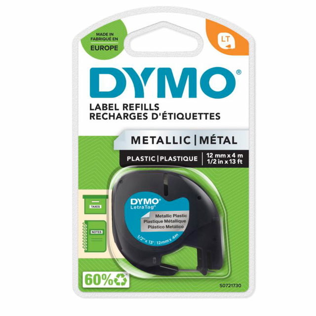 Nastro metallizzato per stampa a trasferimento termico. Compatibile con Dymo Letratag.