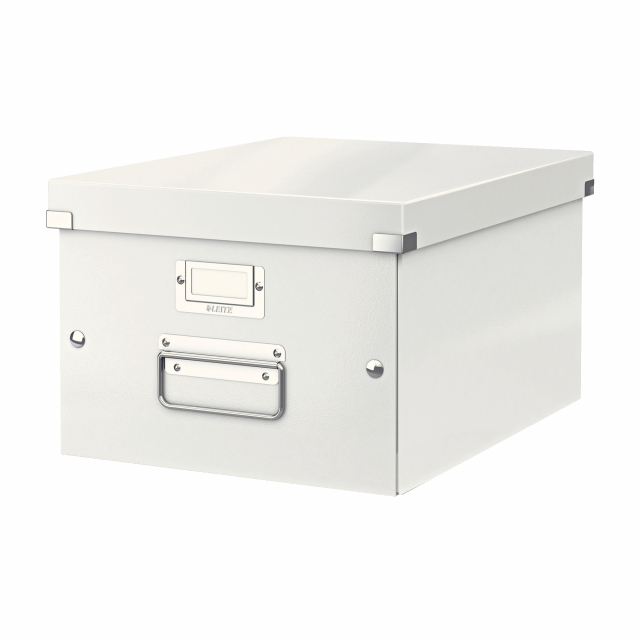 Scatole click&store Leitz in cartone per archivio dal design moderno elegante e professionale. Assemblaggio veloce e semplicissimo. Doppia chiusura (interna ed esterna) e doppio strato di cartone sui bordi per una maggiore resistenza e stabilità. Rivestim