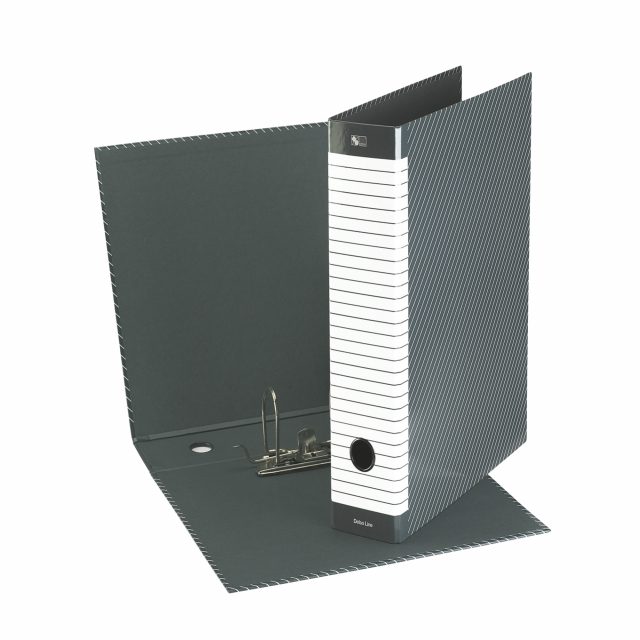 Registratore con ampio dorso riscrivibile per la massima personalizzazione. Robusta struttura in cartone (spessore 2 mm) rivestita in carta stampata e plastificata. Dotato di foro per l'estrazione e meccanismo a leva con 2 anelli. Resistente custodia da 0