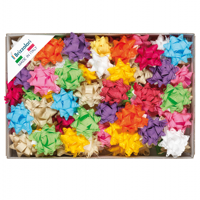 Vassoio da 100 stelle rafia sintetica in colori primavera assortiti.