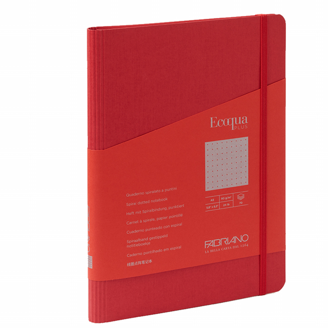 Elegante taccuino con rilegatura a spirale in argento opaco nascosta all'interno. Dotato di chiusura con elastico abbinato alla copertina. Rigido cartoncino sottoblocco che permette di scrivere facilmente fino all'ultima pagina. Copertina in cartoncino 64