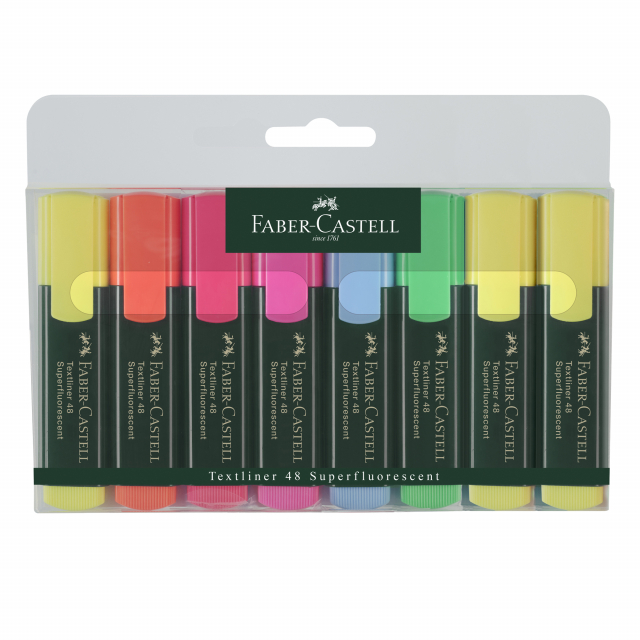 Busta 6 colori. Inchiostro a base d'acqua. La punta speciale può marcare in 3 differenti larghezze 5-3 e 1mm.