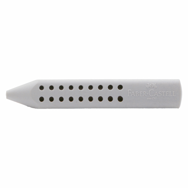 Gomma per matita in vinile senza PVC e ftalati. Grigia e forma di matita conforme agli standard di sicurezza (EN71). Dimensioni 90x15x15mm.
