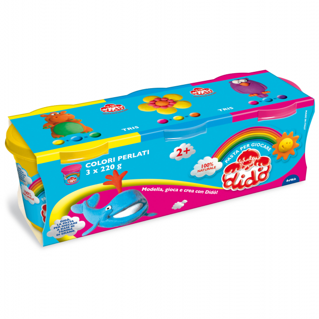 Pasta per giocare morbida, fatta con ingredienti naturali. E' innocua e non macchia. 3 barattoli da 220gr nei colori giallo, rosso e azzurro.