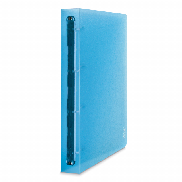 Realizzati in polipropilene traslucido, 100% riciclato. Copertina flessibile, dalla moderna texture "ghiaccio". Meccanismo a 4 anelli tondi. Colore: Blu. Formato utile 22x30cm. Formato esterno 28x32cm. 4 anelli da 30mm. Made in Italy.