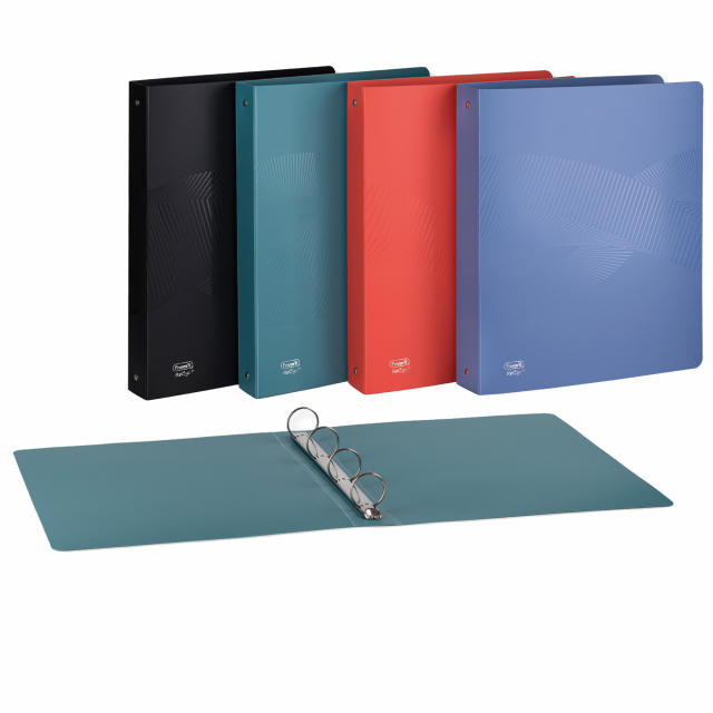 Realizzati in polipropilene opaco riciclato post consumo. Elegante trama geometrica brillante sulla superficie del prodotto. Certificazione Blue Angel a garanzia della salvaguardia dell’ambiente. Disponibili in 4 colori: azzurro, arancio, verde e nero. Fo