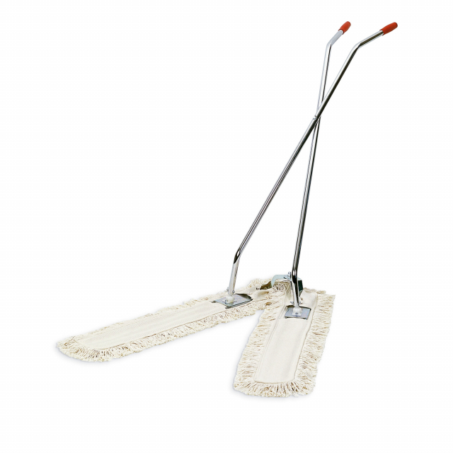 Scopa industriale a forbice con frange in cotone 2x100cm. Telaio completamente in metallo con impugnature in PVC. Comprende frange in cotone lavabili a 60°. Dimensioni: 105cm x H134cm. Peso 4,25kg.