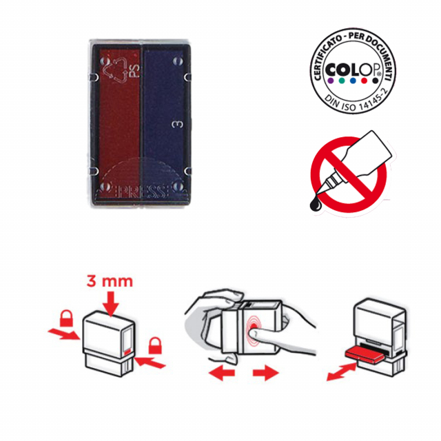 Cuscinetto inchiostrato di ricambio per timbri Colop, facile da sostituire grazie al sistema pop-out/snap-in. Una volta esaurito il cuscinetto deve essere sostituito, non Þ idoneo ad essere reichiostrato. Confezione da 5 pezzi.