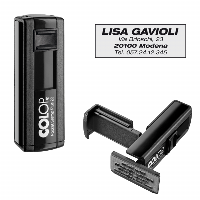 Timbro personalizzabile tascabile COLOP POCKET STAMP PLUS Un vero tascabile di qualità. Prestazioni ad alto livello e design elegante: un oggetto piacevole, oltre che utile. Nelle misure e nelle forme più diverse, per sottolineare la propria personalità i