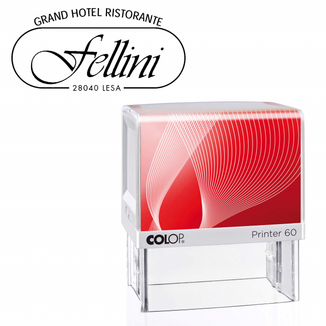 Timbro Printer 60 G7 autoinchiostante. Compatto con nuova montatura in ABS antiurto. Ampio spazio per individuazione del timbro. Dotato di tampone inchiostrato di colore nero. Personalizzabile su 8 righe con logo, indirizzo o altro testo. Area stampa 37x7