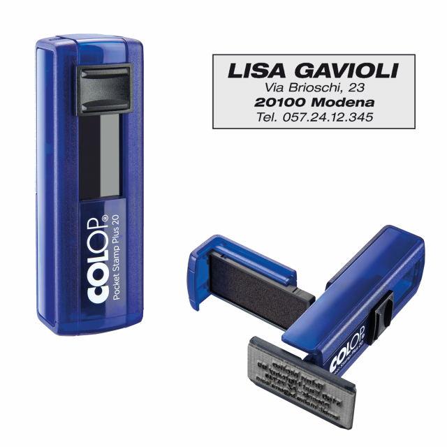 Timbro tascabile personalizzabile e autoinchiostrante. Prestazioni ad alto livello e design elegante: un oggetto piacevole, oltre che utile. Formato piastra 14x38mm per 4 righe di testo. Tampone di ricambio E/PSP20.
