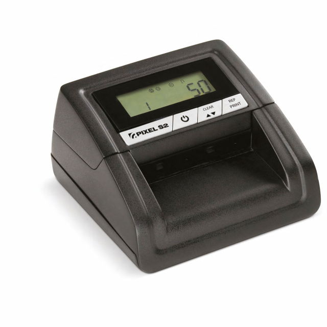 Conta/verifica banconote Euro PIXEL S2 con 16 sensori ad infrarossi e 2 testine magnetiche. Controlli effettuati: inchiostro magnetico, infrarossi, immagine, presenza filo di sicurezza, lunghezza e larghezza banconota, colore. Inserimento banconote in qua