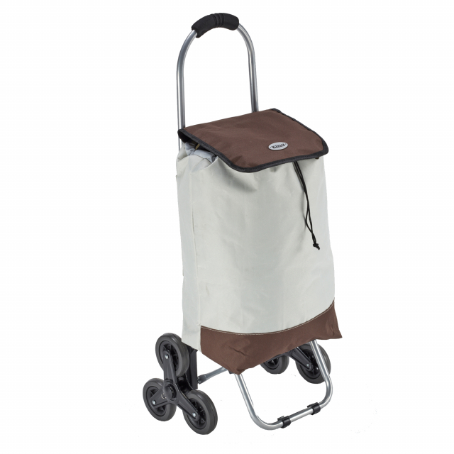 Trolley per la spesa. Tessuto impermeabile in poliestere rivestito in pvc. Dimensioni:32x25x88Hcm. Capacità: 25lt. Portata massima: 20kg. Colore:beige e noce.