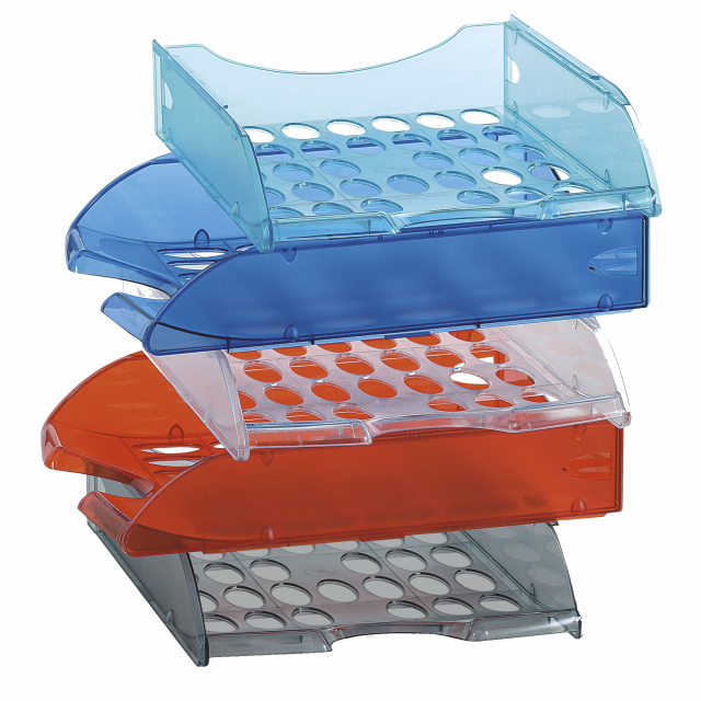 Vaschette E040 forate sovrapponibile mediante guide ad incastro sia a scalare che in verticale. Dimensioni: 26x34,5x6,5cm. Sono disponibili distanziali per aumentarne la capacità a 8cm (cod articolo 52018).