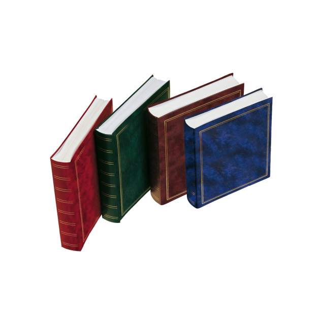 Album con rilegatura a libro. Interno a fogli in cartoncino con velina. Dimensioni 30x33cm. 50 fogli. Colore: verde.