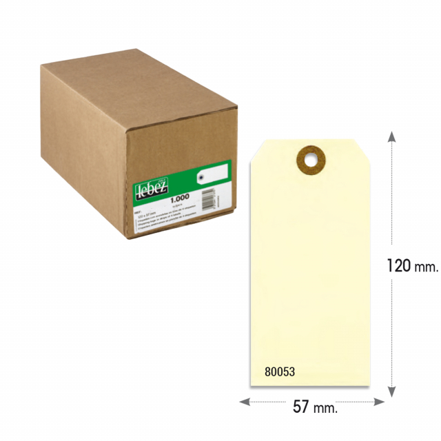 Etichetta in cartoncino con foro rinforzato nel formato 120x60mm. Ideale per spedizioni o per magazzinaggio.