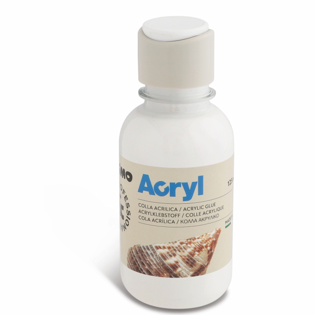 Colla a base acrilica adatta per attaccare i tovaglioli o i ritagli di carta nella tecnica del decoupage dove ha la doppia funzione di incollare e di verniciare contemporaneamente. Ha ottimo potere adesivo ed essendo molto lucida crea effetti luminosi e p