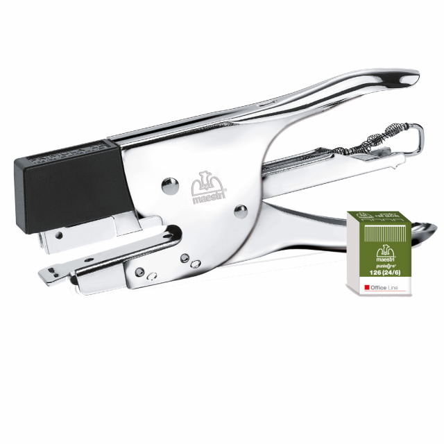 Cucitrice a Pinza Primula 12 solida, maneggevole, professionale con copertura in plastica ABS, per una facile personalizzazione con il proprio brand. Corpo in metallo. Caricamento posteriore. Ideale per la cucitura di spessori leggermente più elevati. Mol