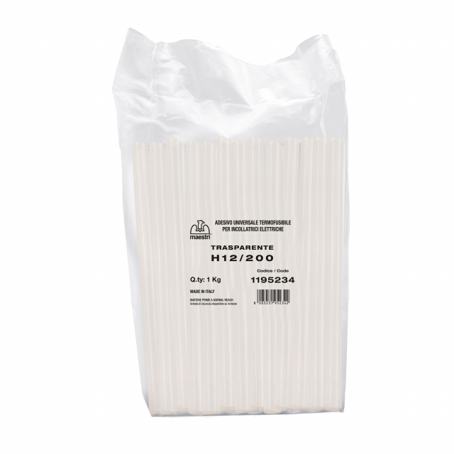 Colla termofusibile trasparente ° 12mm - l 200mm prodotto europeo conforme al regolamento reach (ce) n.1907/2006