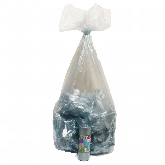 Sacchi pattumiera di colore azzurro trasparente in MDPE rigenerato + PLT lineare. Formato 70x110cm 110Lt  22µ. In rotolo compatto da 10 sacchi con fascetta. Prodotto con alta resistenza meccanica. Adatti per la raccolta differenziata.