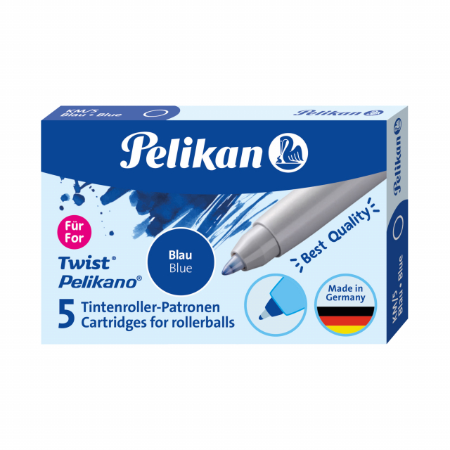 Ricariche per penne roller sferografiche Twist® con punta integrata. Colore blu royal cancellabile con SuperPirat. Scatola da 5 cartucce.