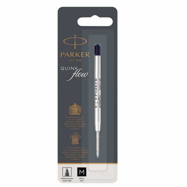 Refill standard con inchiostro liquido con brevettto Quinkflow con punta a sfera.
Lunghezza 97mm