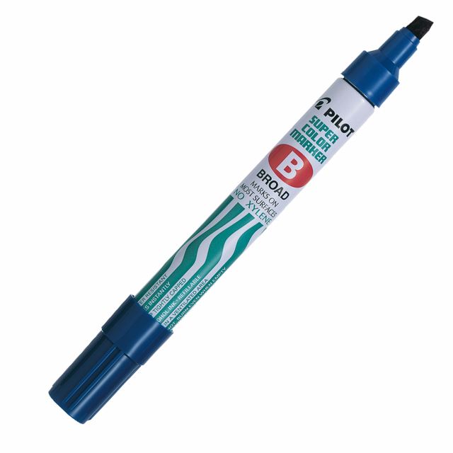 Marcatore universale con inchiostro permanente a base d’olio privo di xilene. Asciugatura rapida. Fusto in metallo. Punta in fibra acrilica.
Punta scalpello da 2mm. Tratto da 4,5mm.
Colore: blu.