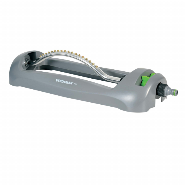 Irrigatore oscillante in materiale plastico antiurto, silenzioso e semplice da usare, ideale per irrigare superfici quadrate o rettangolari. Oscillante con 18 ugelli in ottone per coprire una superficie di 320mq.