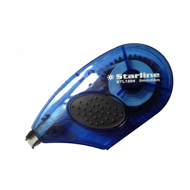 Correttore a nastro STARLINE con inserto gommato. Applicazione laterale.
Formato: 5mmx8mt