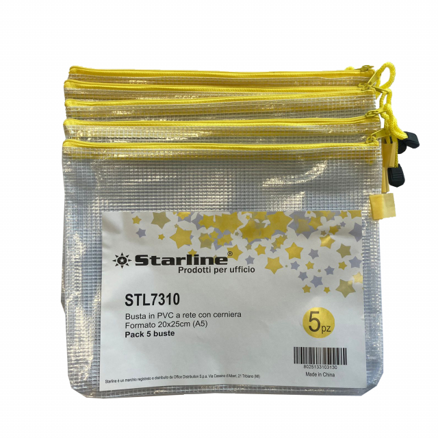 Busta STARLINE in robusto PVC a rete con cerniera di colore giallo. Ideale per documenti e piccoli oggetti.
Caratteristiche di questo prodotto:
Codice: STL7310
Tipologia di prodotto: Buste con cerniera per vari utilizzi
Formato utile: A5
Formato esterno: