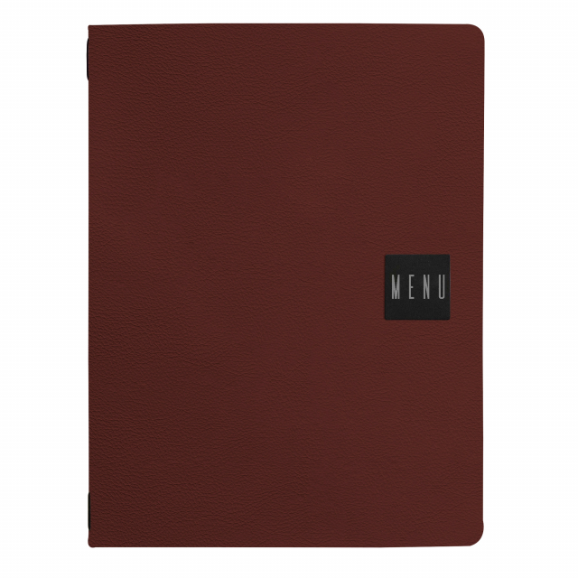 Porta menù con pratico sistema di inserimento dei fogli di carta tramite fascia interna. Dimensioni: 24,3xH33cm.