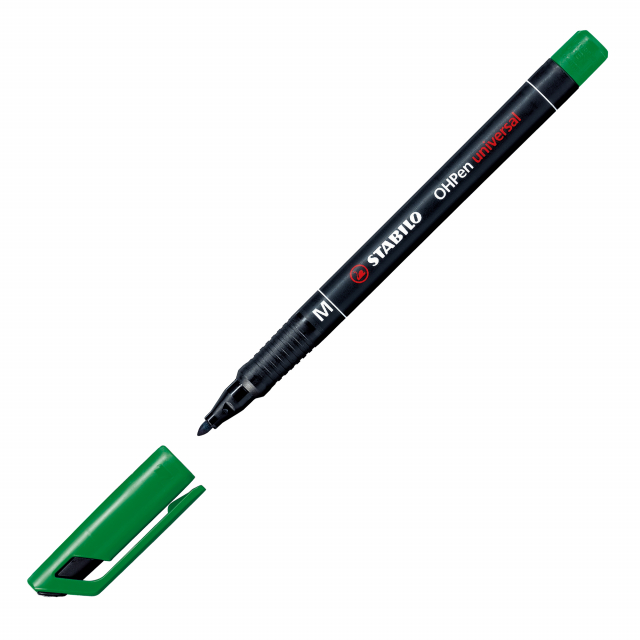 Pennarello indelebile con punta in fibra per superfici lisce, lucidi, CD-DVD. Può rimanere senza cappuccio fino a tre giorni senza seccare.
Punta 1,0mm. Colore: verde.