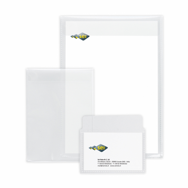 Buste in polipropilene liscio, alto spessore, con patella. Adatte a contenere tessere, documenti, fotocopie, istruzioni, carte di credito e biglietti da visita. Formato contenuto: 80x120mm.