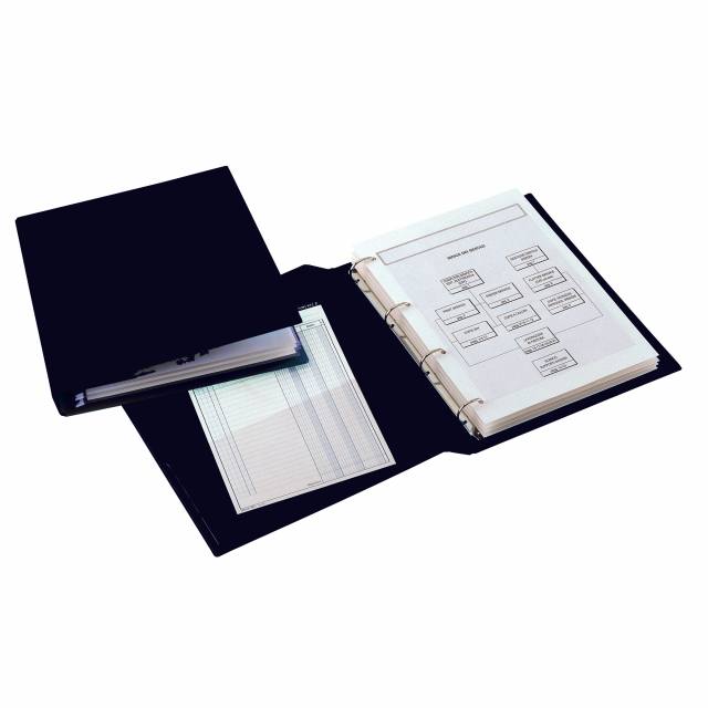 Raccoglitore in Colpan 2000® (cartone rivestito in PVC espanso), spessore 1 mm, con meccanismo a 4 anelli (a D) e tasca interna trasparente. Adatto a contenere documenti, disegni, poster, cartine geografiche, cartelli pubblicitari, stampe. Destinato a dur