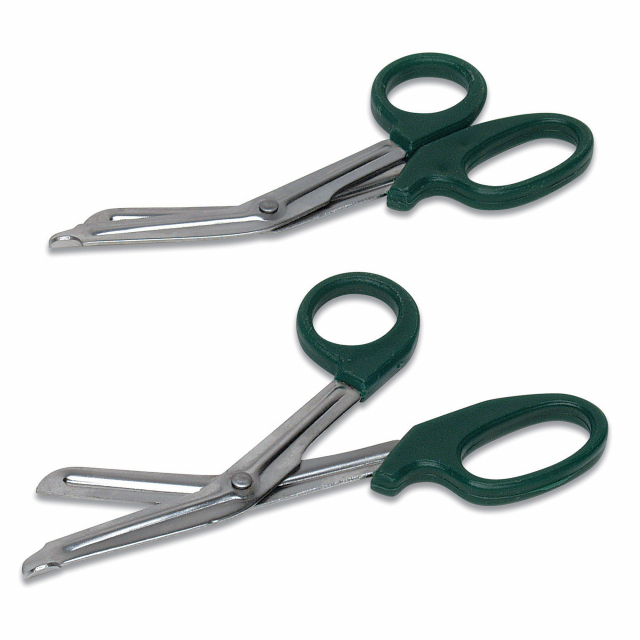 Forbici tagliabendaggi inox 14,5cm, manico in plastica, autoclavabili, DIN 58279-A145.